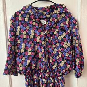 Vintage 80s Cottagecore Grannycore Floral Dress with Belt